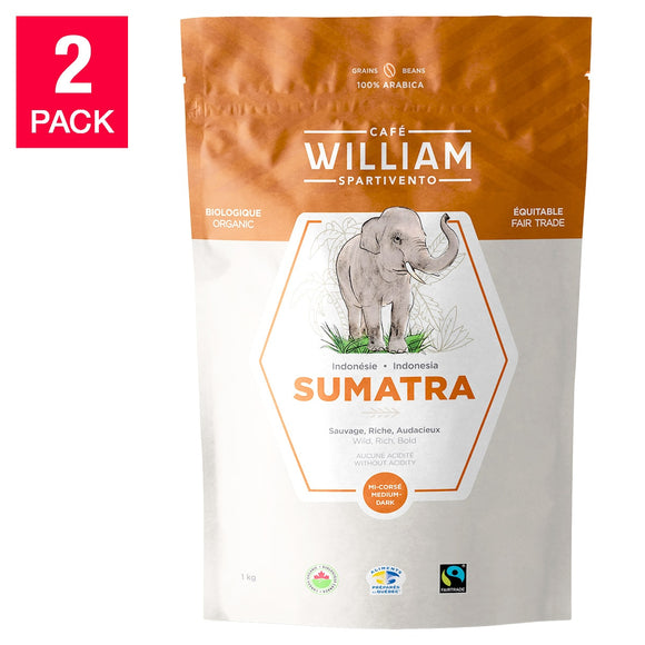 William Spartivento Sumatra Medium-Dark Roast Fair Trade and Organic Whole Bean Coffee, 2-pack ($1.70/Ounce)