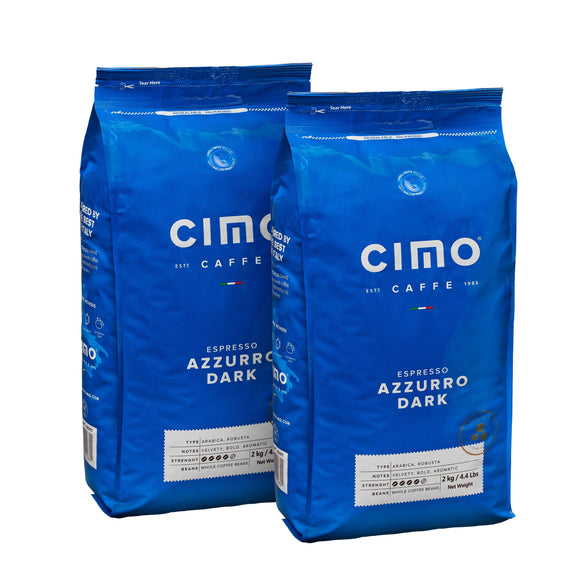 Caffe Cimo Azzurro Dark Espresso Whole Coffee Beans, 2 kg (4.4 lb), 2-pack