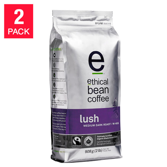 Ethical Bean Coffee Lush Medium Dark Roast Whole Bean Coffee, 2-pack ($0.98/Ounce)