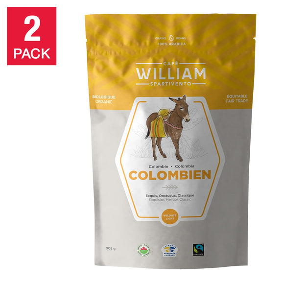 William Spartivento Colombian Light Roast Fairtrade and Organic Whole Bean Coffee, 2-pack  ( $1.70 / Ounce)
