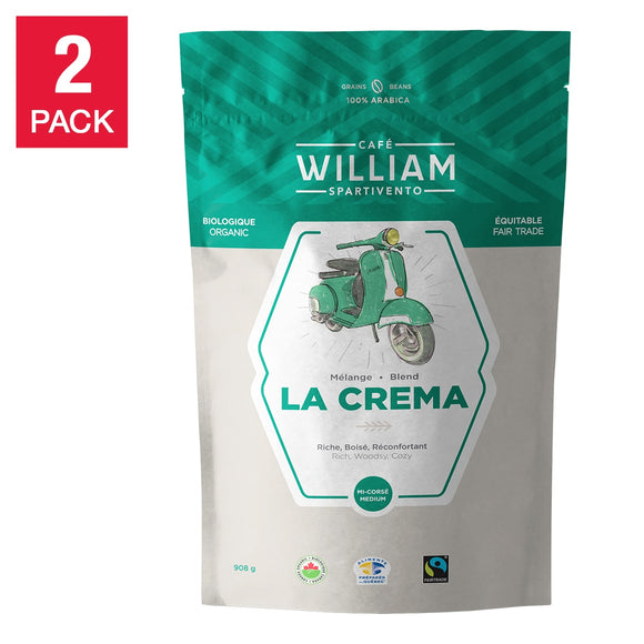 William Spartivento La Crema Medium Roast Fair Trade and Organic Whole Bean Coffee, 2-pack ($1.70/Ounce)